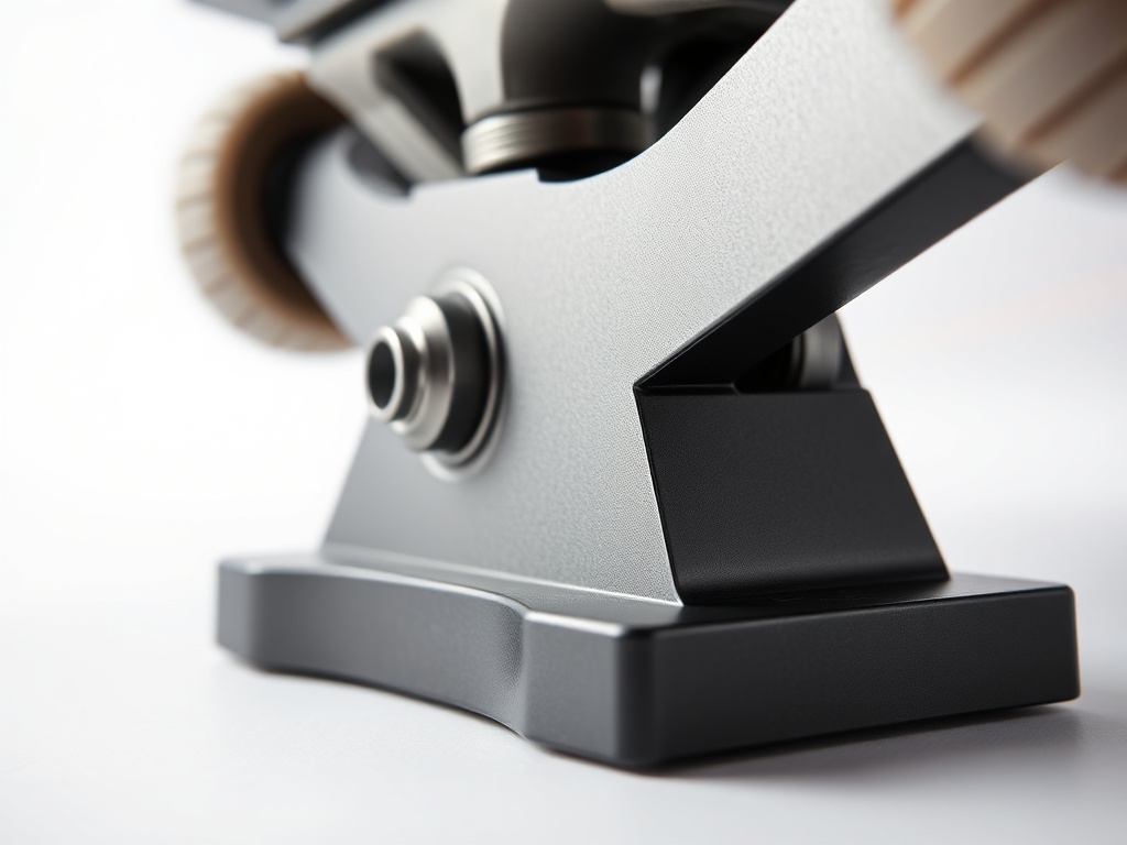 스케이트보드 트럭의 베이스플레이트와 킹핀이 이루는 각도를 측면에서 바라본 기하학적 구조 이미지