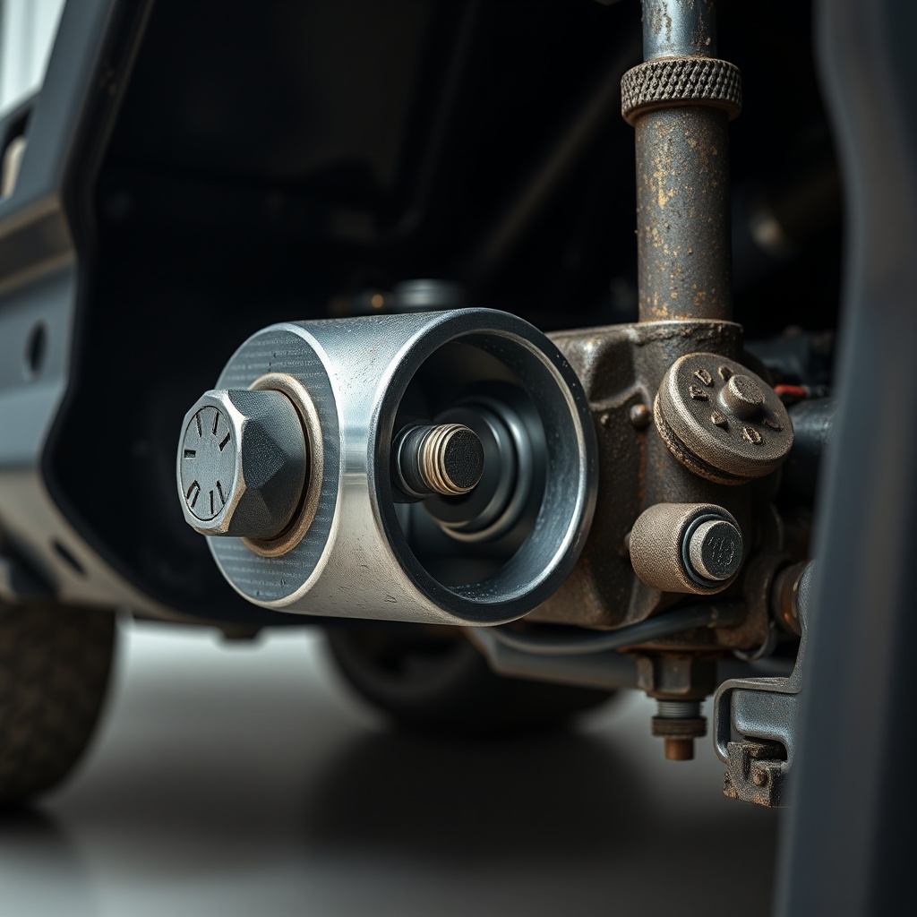 트럭의 부싱과 킹핀 구조를 상세히 보여주는 클로즈업 사진
